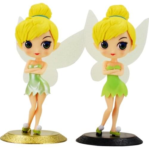 2pcs 16cm Q Posket Tinkerbell Figure With Base Princess Tinker Bell PVC Action Figure Toys Model For Kids Gifts