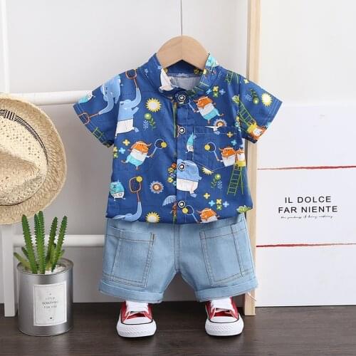 Toddler Baby Boys Clothing Sets Summer Cotton Printed Children Kid Clothes Sets 2pcs Children Holiday Costume 1 2 3 4 Year Gift