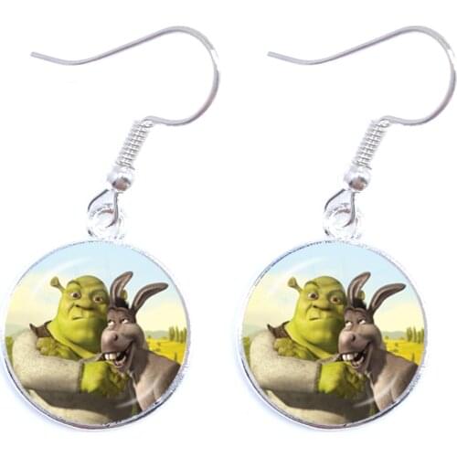 2021 New Fashion Drop Earrings Cartoon Shrek 16mm Glass Cabochon Dome Pendants Jewelry Accessories For Women Girls Gift