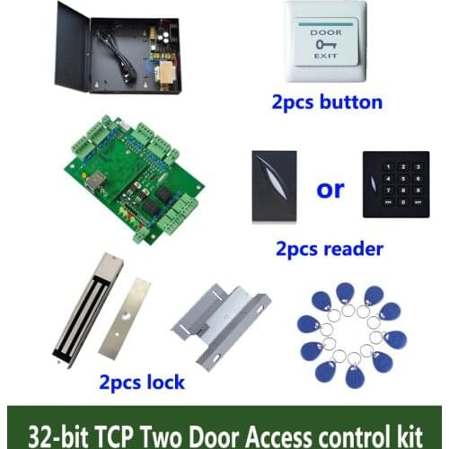 32-bit access control kit,TCP two door access control+power+280kg magnetic lock+ZL-bracket+ID reader+button+10 ID tag,kit-T208