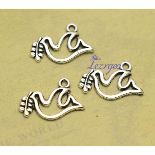 50pcs/lot--10x19mm, Antique Silver plated Peace Dove charms ,DIY supplies, Jewelry accessories