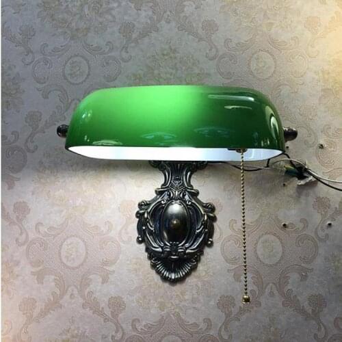 American Simple Wall Lamp Retro Green Glass Bedroom Dining Room Wall Light Living Room Bedside Single Head Liighting