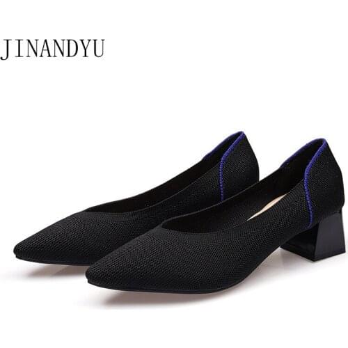 Big Size Women Block Heels Pointed Toe Mesh Party Shoes for Women Trendy Heels Classic Pumps Womens Fashion Shoes Sexy Heels