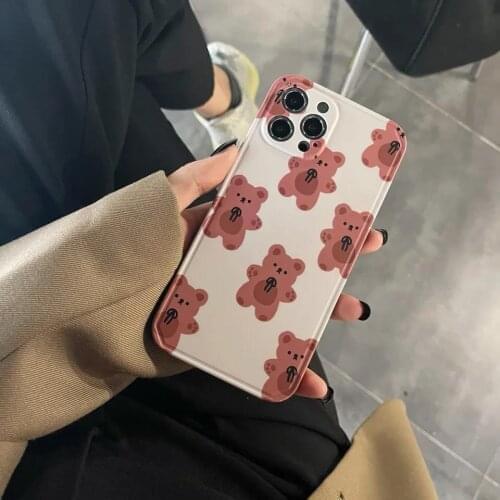 Cute Bow Bear Case for iPhone 11 12 XR/XS 7/8 SE 2020 Ins Mobile phone Case New Silicone Case Soft Shell for iPhone 7 8 Plus