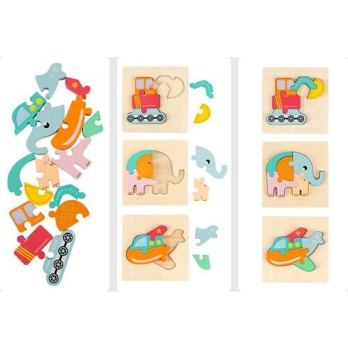 Wooden Animal Plane Boat Jigsaw Puzzle Block Early Educational Children Game Toy
