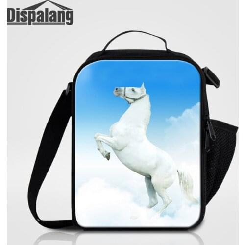 Dispalang Horse Print Thermal Insulated Kids Lunch Bag Animal Shoulder Picnic Food Bag Student Cooler Bag Lunch Storage Box Tote