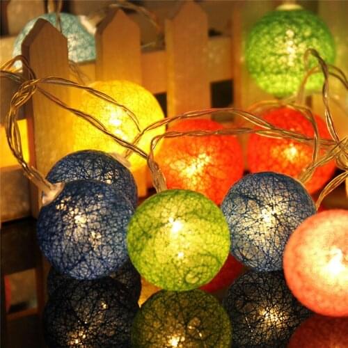 20 Leds Cotton Ball String Lights Battery Fairy Lights Outdoor Decoration Holiday Garland Christmas Globe Lighting Chain