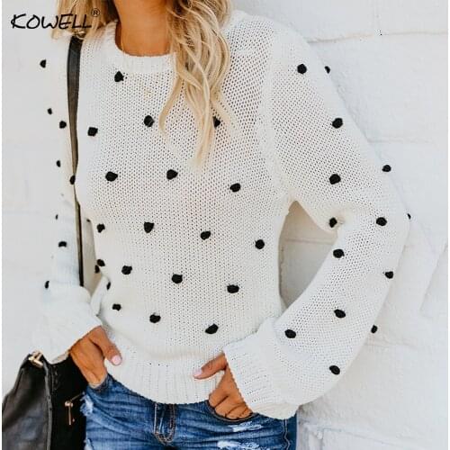Hot Sell 2018 New Autumn Winter Women Sweater With Dot Long Sleeves O-Neck Knit Pullover Sweater For Ladies Jumper