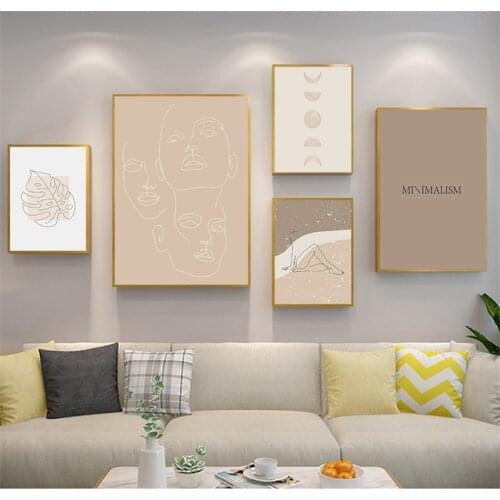 Canvas Painting Prints Pictures For Home Living Room Decor Nordic Grey Minimalist Woman Line Quote Beige Poster Wall Art