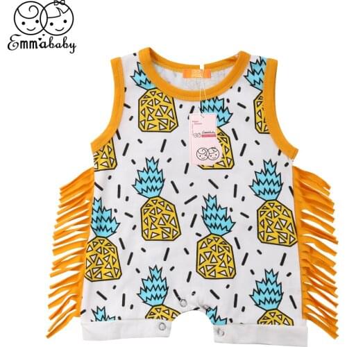 Summer BabiesTassel Rompers Toddler Newborn Kids Baby Boy Girls Sleeveless Pineapple Romper Jumpsuit Outfit Cute Cotton Clothes