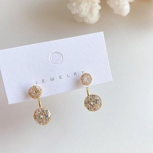 Korean Elegant Metal Mesh Zircon Stud Earrings Two Ways To Wear Gold Silver Color Women Earrings 2021 New Fashion Party Jewelry