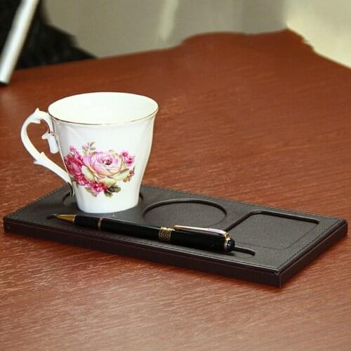 Black Mats PU Leather Bar Coaster Table Cup Holder Drink Placemat Mat Meeting Cup Fillister Pad Mat with Pen Fillister Holder
