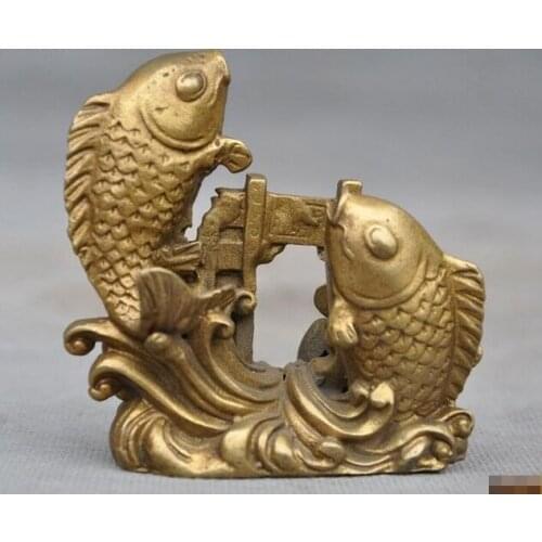 Brass Copper Chinese Feng Shui Auspicious Lucky Animal Fish Goldfish Statue 3"