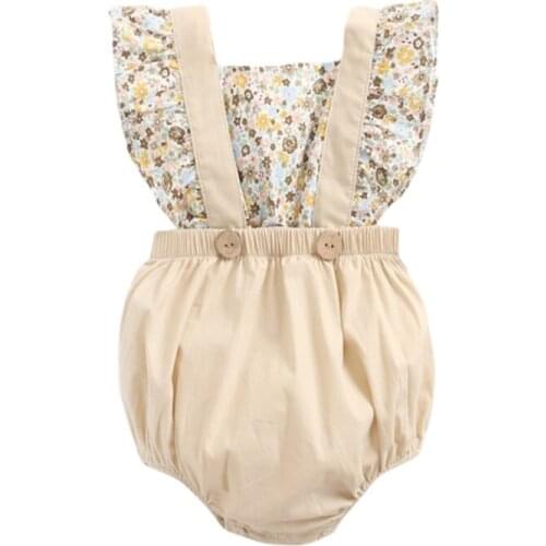 Summer Newborn Baby Boys Girls Cute Jumpsuit Baby Girl Cute Floral Stitching One-piece Romper Apricot