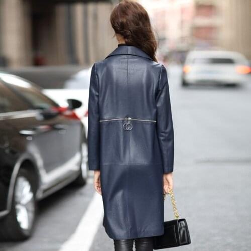 Fashion Genuine Leather Jacket Long Loose Trech Coat Female Real Sheepskin Coats Autumn Winter Jackets for Women LMS172