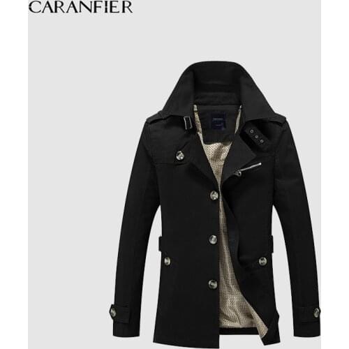 CARANFIER Men Jacket Autumn Long Slim Fit Outerwear High Quality Trench Coat Casual Solid Color Men Business Jacket Overcoat Men