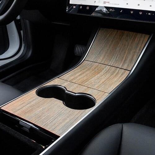 Car Central Control Panel Sticker For Tesla Model 3 Accessories Interior Style Auto Protective Film Carbon Fiber Wood Grain New