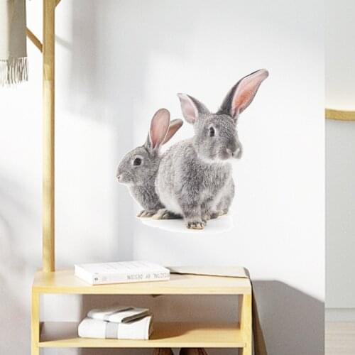 Two Little Grey Rabbits Wall Stickers Kids Room Decor Nursery Cartoon Cute Rabbit Stickers Children Bedroom Decals for Furniture