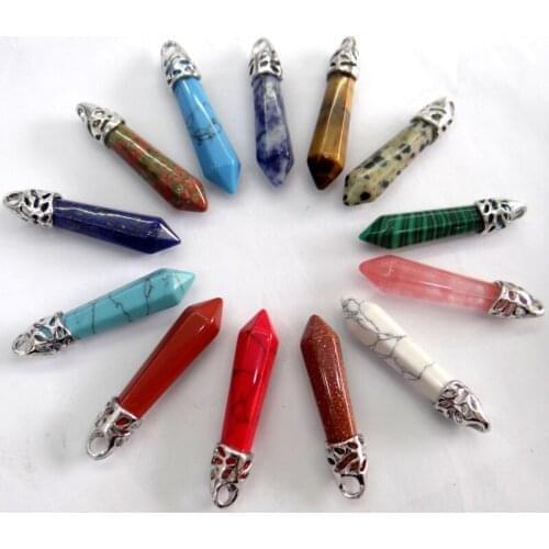 Natural stone Quartz crystal Turquoises tiger eye aventurine mix pillar chakra Pendants Jewelry making necklace Accessories 20pc
