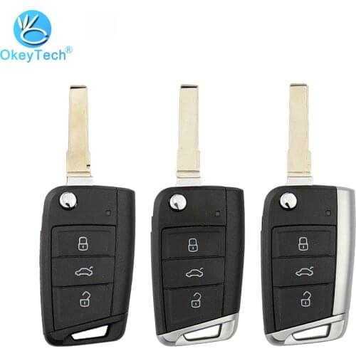 OkeyTech 3 Button Flip Folding Replacement Metal Side Cover Case Fob Modified Auto Car Key Shell for VW Golf 7 MK7 Skoda Seat