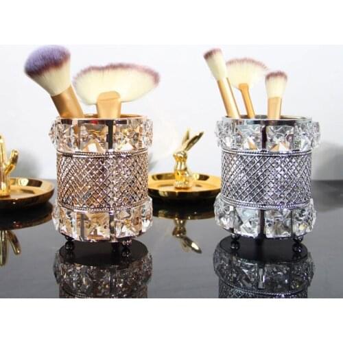 European Metal Crystal makeup tube Organizer Beauty Tools Storage Makeup Brush Pen Holder Desktop Decorative Ornaments