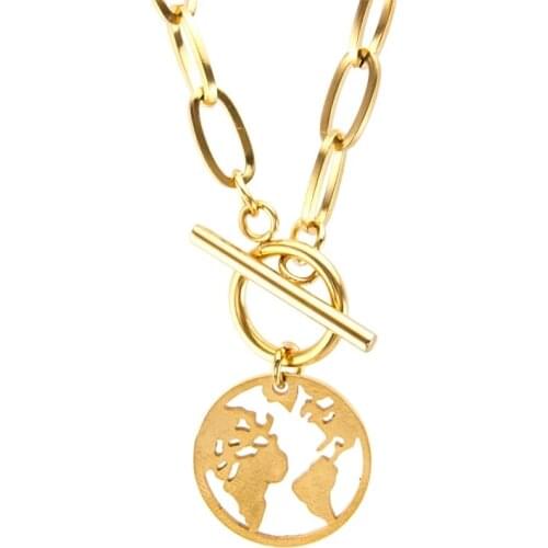Stainless Steel Ward Map Coin Toggle Necklace For Women Gold/Silver Color Metal Virgin Mary Lock St. Benedict Chunky Choker