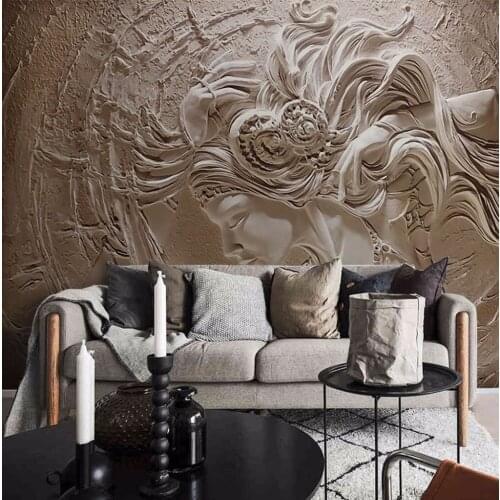 Custom Retro Beautiful Long Hair Lady 3d Wall Mural Wallpaper for Sofa Background 3D Wall Murals large mural wall paper