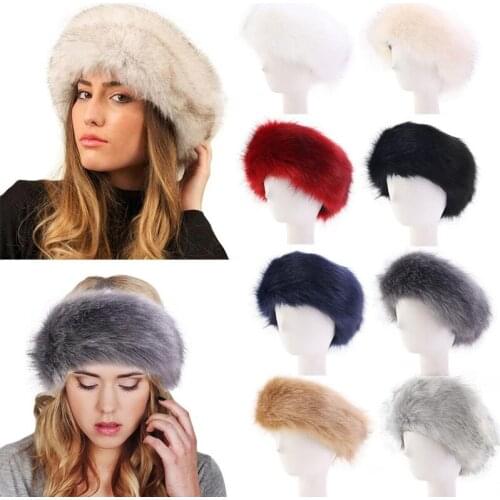 Winter Furry Hairband Elastic Faux Fur Headband Hat Ski Hats Winter Outdoor Ear Warmer Soft Warm Earmuff Head Wraps