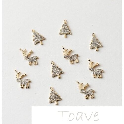 Gold-plated copper plated real gold inlaid zircon Christmas tree reindeer earrings necklace pendant diy material accessories