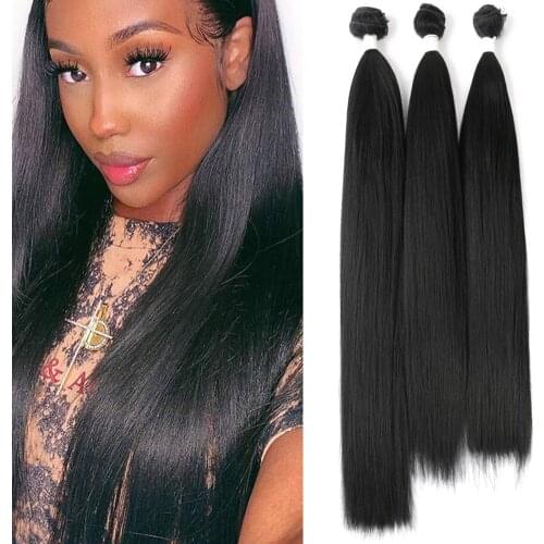 Belle Show Yaki Straight Hair Bundles 3Pcs/Pack Ombre Blonde Nature Black Synthetic Hair Weave Bundles Fiber 22" 24" 26" 260g