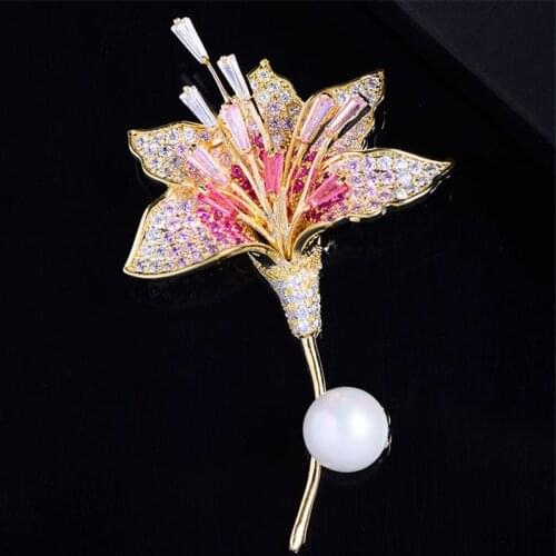 Luxury Gradual Red Yellow Cubic Zirconia Flower Brooches for Women Accessories Wedding Gift Coat Dress Female Corsage Pin broche