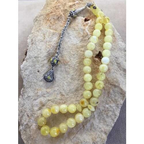 Silver Tassels Genuine Natural Baltic Amber Drop Prayer Beads Sphere Cut Rosary