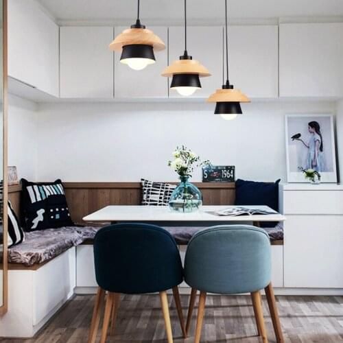 Modern simple wooden pendant lights, E27 Iron+ wood White/Black lamp Style for Cafe Bar Living Room