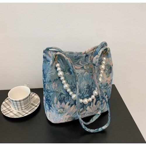 Oil Painting Pattern Brand Crossbody Shoulder Bag for Women Pu Leather Handbags and Purses Lady Small Design Beading Totes