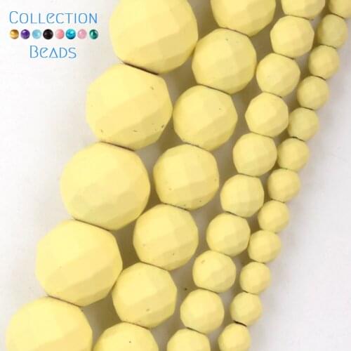 Natural Stone Light Yellow Rubber Faceted Hematite Round Spacer Beads For DIY Jewelry Making Necklace Bracelet Accessories 15