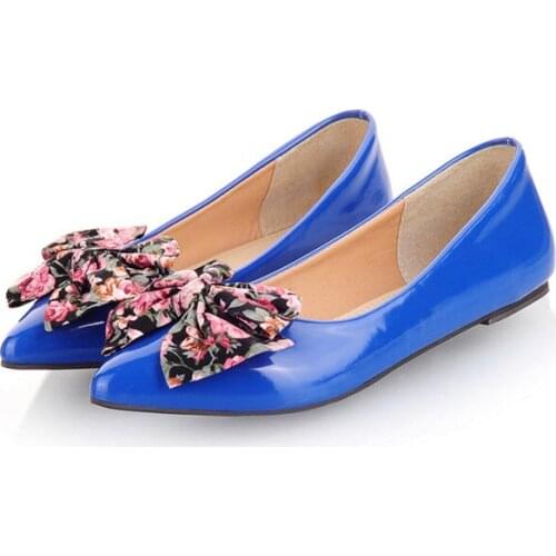 Women Flats Fashion Pointed Toe Ladies Shoes Cute Bow Slip on Casual Flat Shoes Ballerina Flats Blue Red Black Size 32 33 42 43