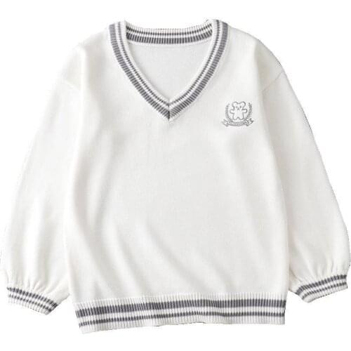 Japanese High School Uniform Couples Lovers Pullovers Man Women Long Sleeve Bear Embroidery Sweaters British Style Slim Knitwear