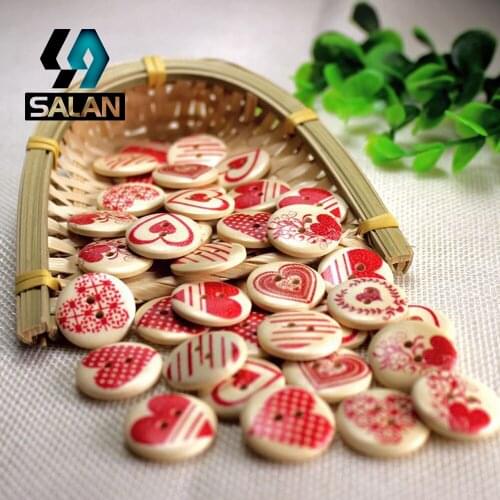 WB-0010 Free shipping wholesale/retailed 15pcs/lot red round printed wooden buttons for children clothing DIY gift