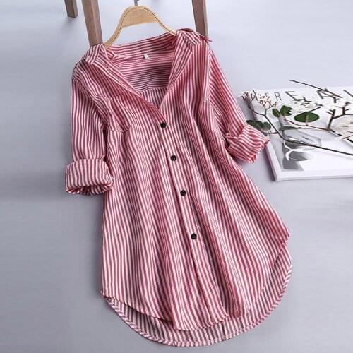 Woman Blouse High Quality Large Tunics Stripe Long Sleeve Turn-down Collar Button Loose Top Shirts Blouse