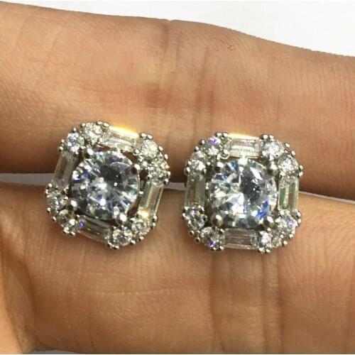 Classic Silver Color Princess Cut White Zircon Stud Earrings for Wedding Band Bridal Earrings Crystal Earrings Fashion Jewelry