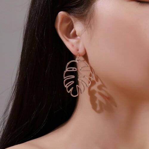 Retro Simple Hollow Banana Leaf Golden Silver Plated Dangle Earrings & Drop Earrings for Women