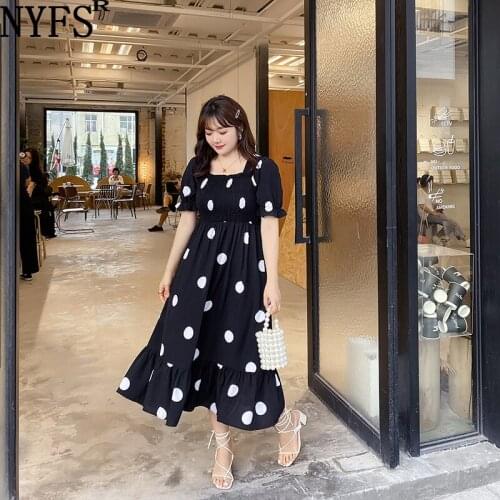 NYFS 2021 Korean New Loose Woman Dress Loose Long Dress Vestidos Robe Elbise Fashion Big wave point Summer Dress