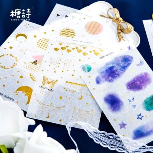 Golden Starry sky Color geometric Diy Diary Stickers Scrapbooking Decorative Sticker Pack Stationery Office School Supply