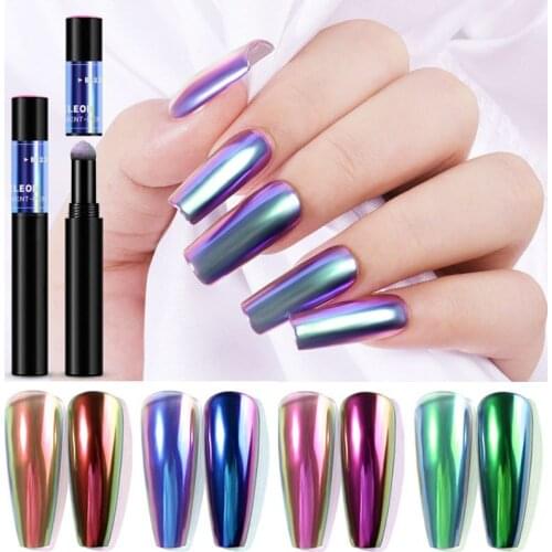 1Pcs Chameleon Nail Powder Cushion Pen Holographic Laser Chrome Pigment Dust Powder Metal Nail Art Glitter Decoration 6 Colors