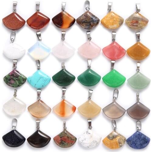 10PCS Natural Stone Quartz Crystal Fan-shaped Aventurine Pendant for DIY Jewelry Making Necklace Accessories Wholesale