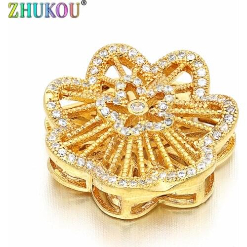 21mm Handmade Brass Cubic Zirconia Hollow Gold Flower Charms Connectors DIY Jewelry Bracelet Necklace Making, Model: VS57