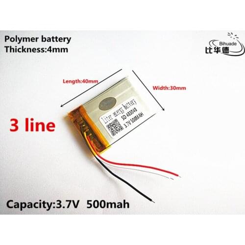 3 line Good Qulity 3.7V,500mAH,403040 Polymer lithium ion / Li-ion battery for TOY,POWER BANK,GPS,mp3,mp