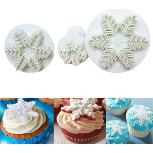 3PCS Christmas Snowflake Plunger Cutter Mold Fondant Cake Sugarcraft Xmas Tools