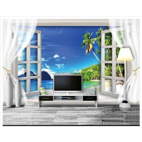 3d wallpaper custom 3d Mediterranean mural wallpaper beach TV setting wall scenery outside the window murals wallpaper decor