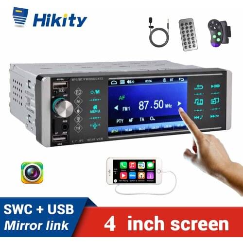 Hikity 4168 Car Radio Bluetooth 1 din 4'' Touch Screen MP5 Video Voice Player FM Stereo Receiver 4-USB ISO Mirrorlink